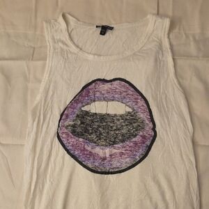 Express White Tank Top with Purple Lips Graphic